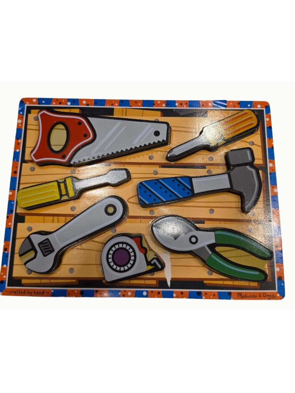 Melissa & Doug Fresh Start Chunky Wooden Tools Puzzle 8 Pc Complete Toddler Toy